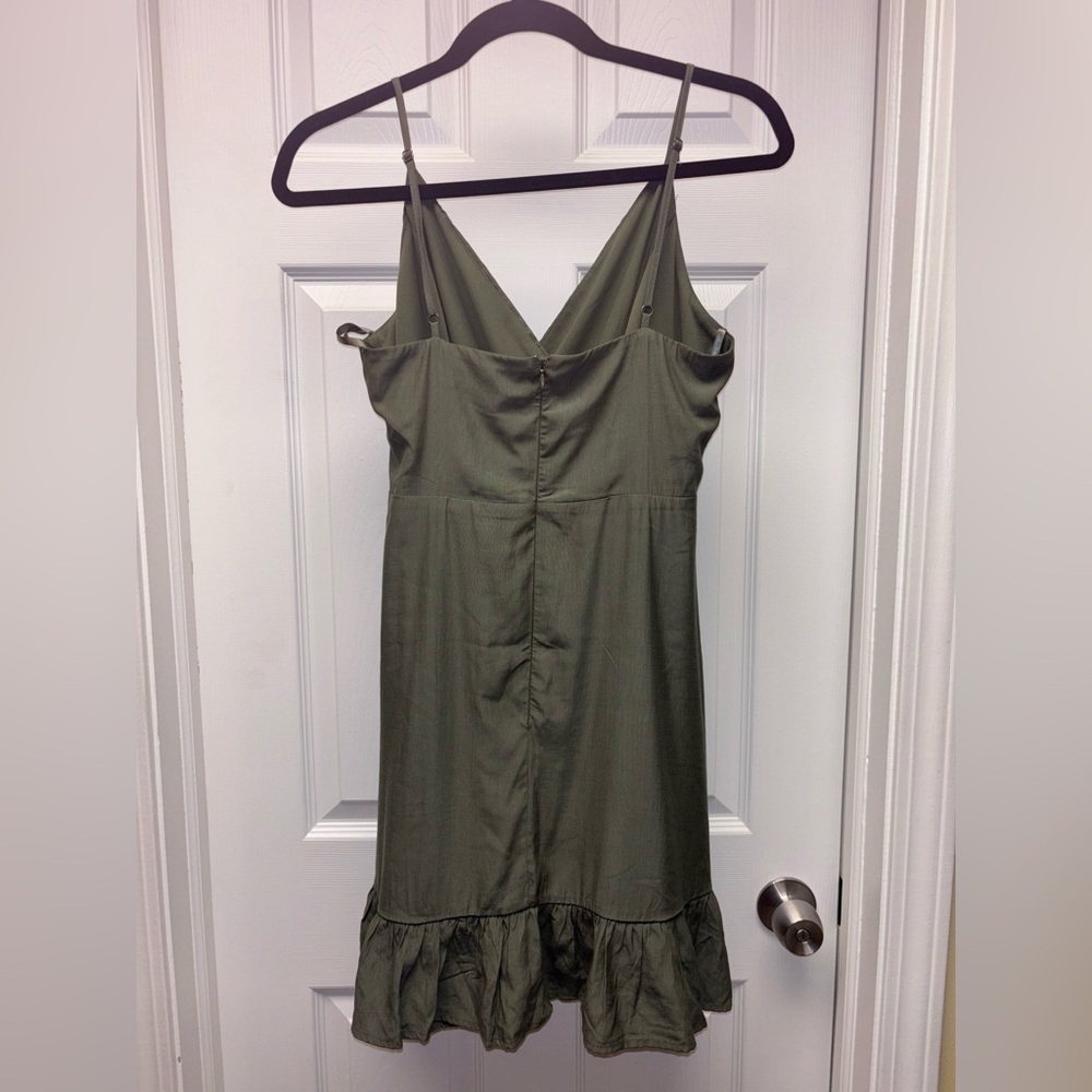 Altar’d State Olive Green Wrap Ruffle Mini Dress – Size M - Picture 6 of 8
